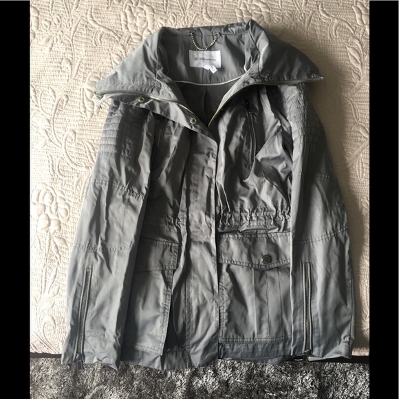 BCBG Gray Raincoat/Jacket with portable hood - Picture 1 of 6